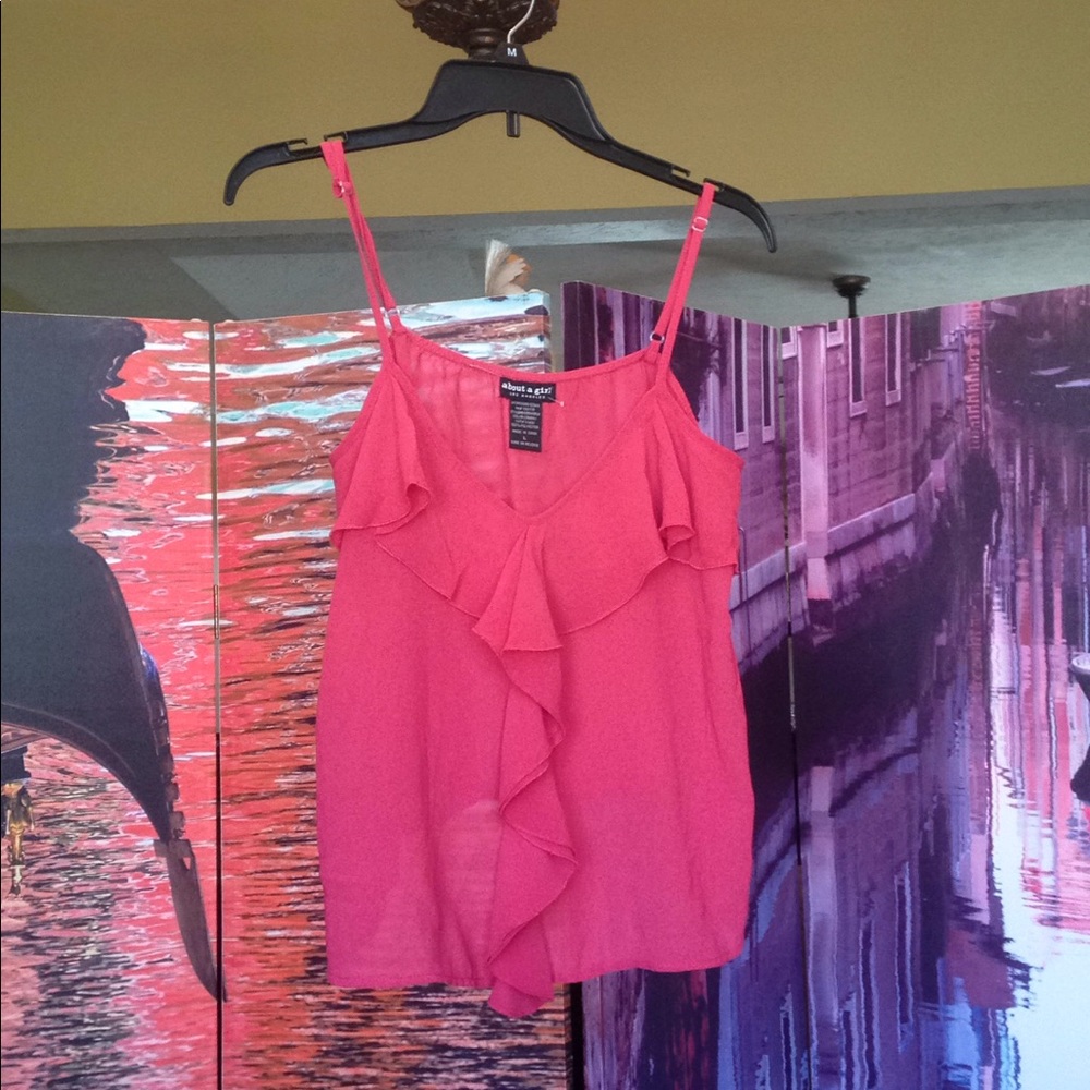Preppy pink sheer ruffled tank top
